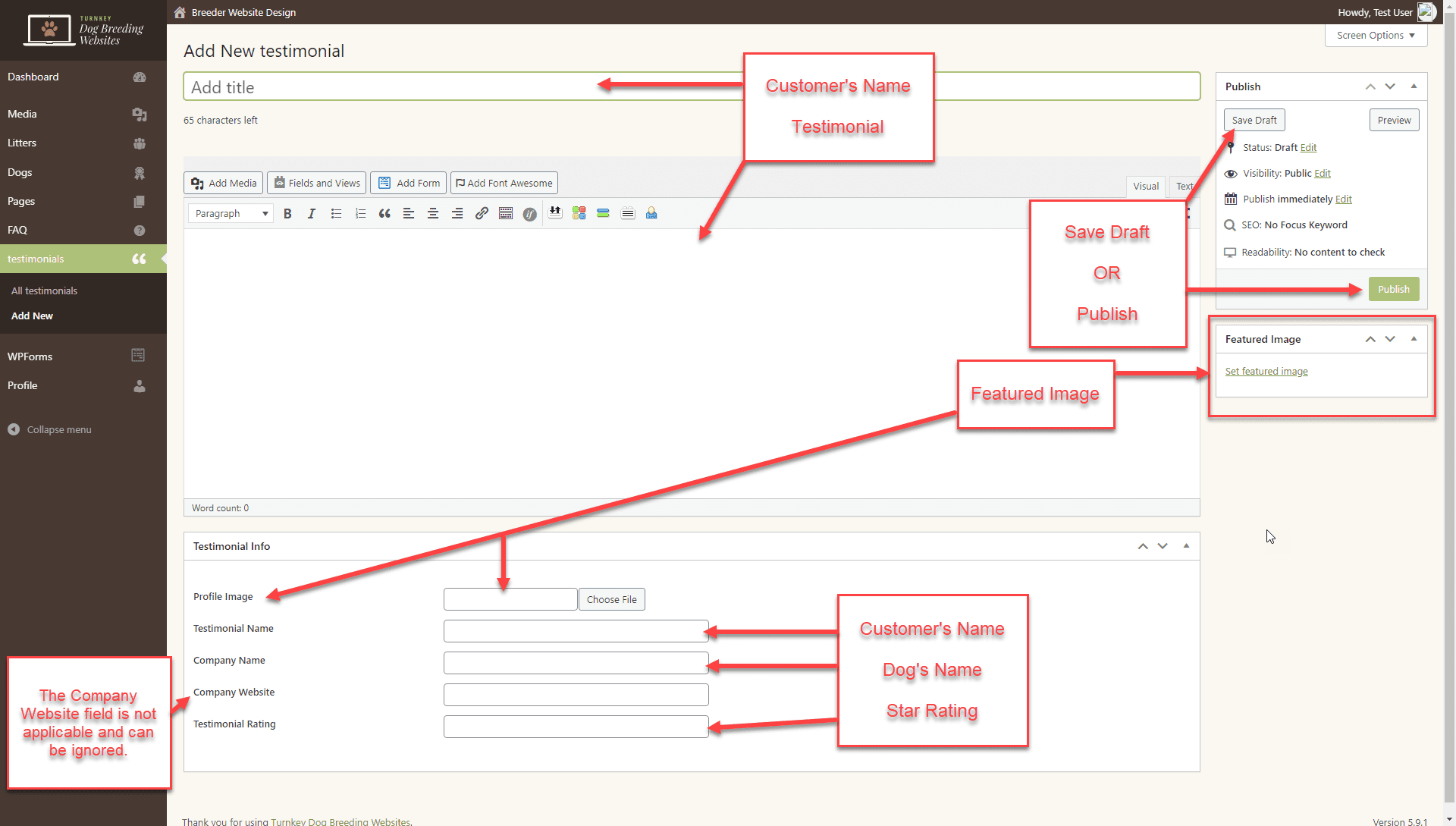 Testimonials - Add New Entry Testimonials - Add New Entry Screenshot