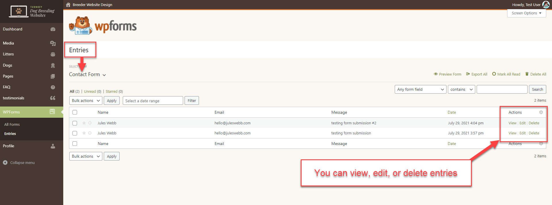 WPForms - Specific Form Entries WPForms - Specific Form Entries - Screenshot