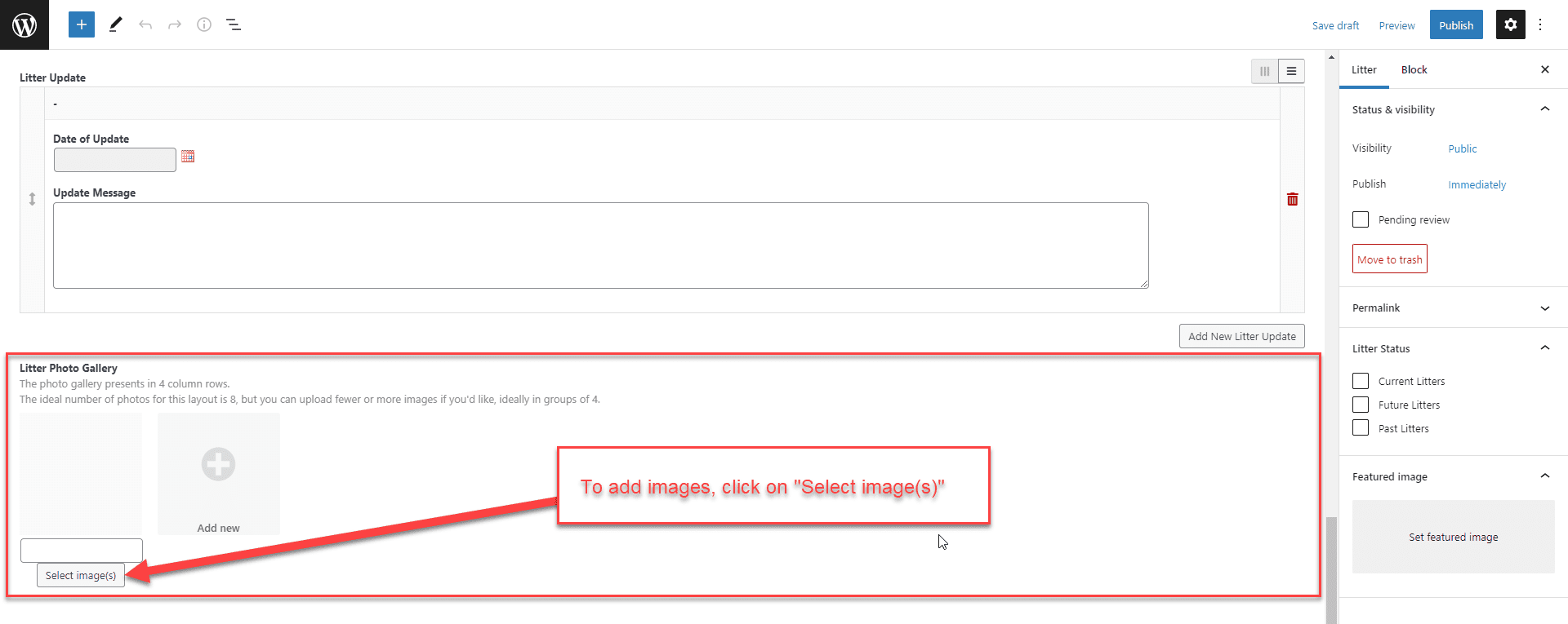 Litters - Add Images for Photo Gallery (step 1) Litters - Add Images for Photo Gallery (step 1) Screenshot