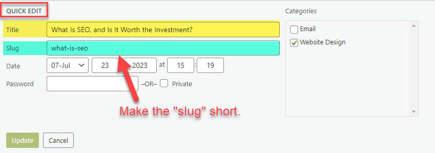 Screenshot of WordPress dashboard Quick Edict Settings