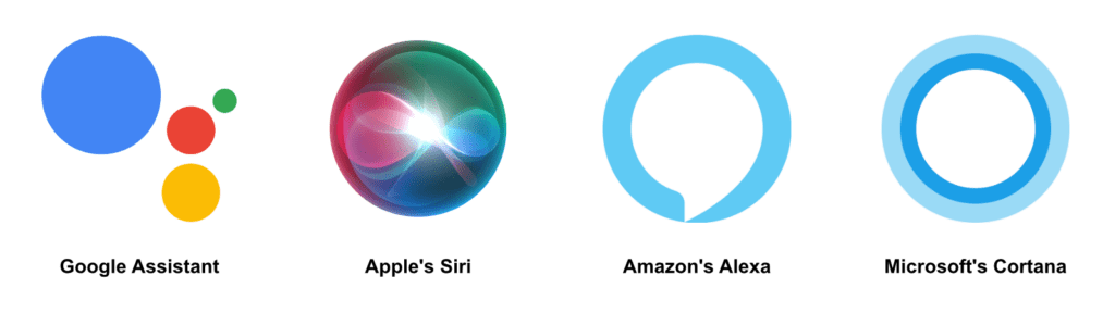 Voice Search Services Logos for Voice Search Services Google Assistant, Siri, Alexa, Cortana